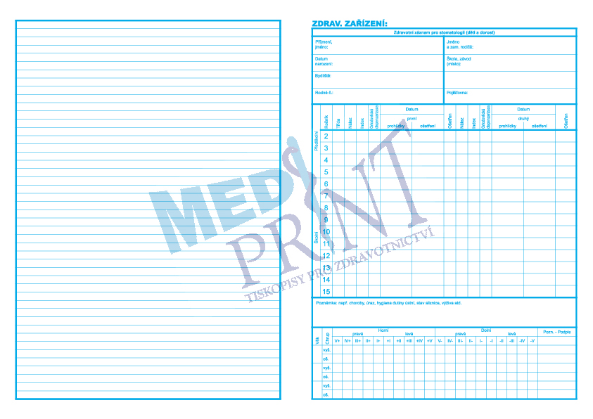 Zdravotní záznam pro stomatologii dětí a dorostu