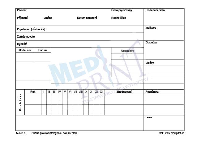 Obálka na stomat. zdravotní záznam
