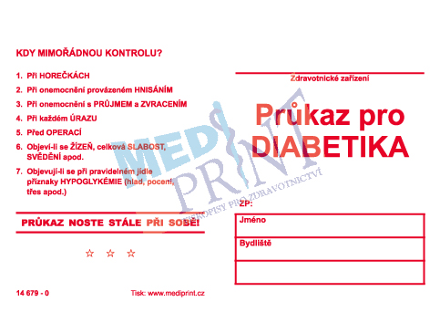 Průkaz diabetika neléčeného inzulínem