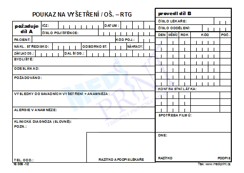 Poukaz na vyšetření - ošetření RTG NCR