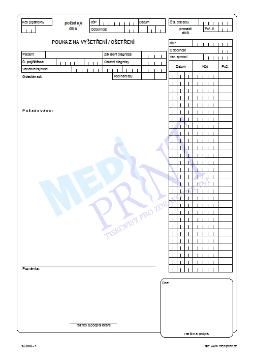 Poukaz na vyšetření - ošetření A4