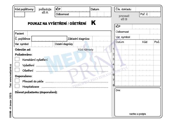 Poukaz na vyšetření - ošetření K A5 nelep.80