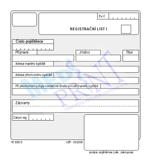 Registrační list I.-II. 2x50 listů
